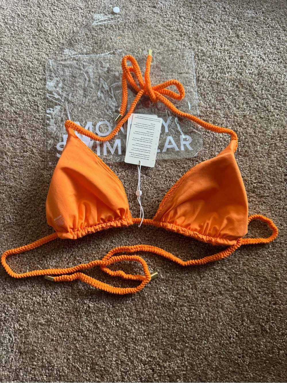 NWT Monday Swimwear Palma Top Tangerine Crinkle